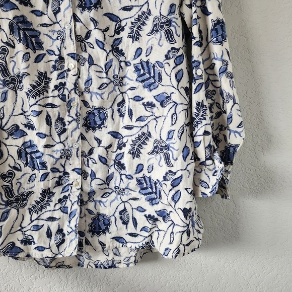 Rachel Zoe 100% Linen Button Up Paisley Floral Peasant Tunic Top Blue Lagenlook - Picture 7 of 12